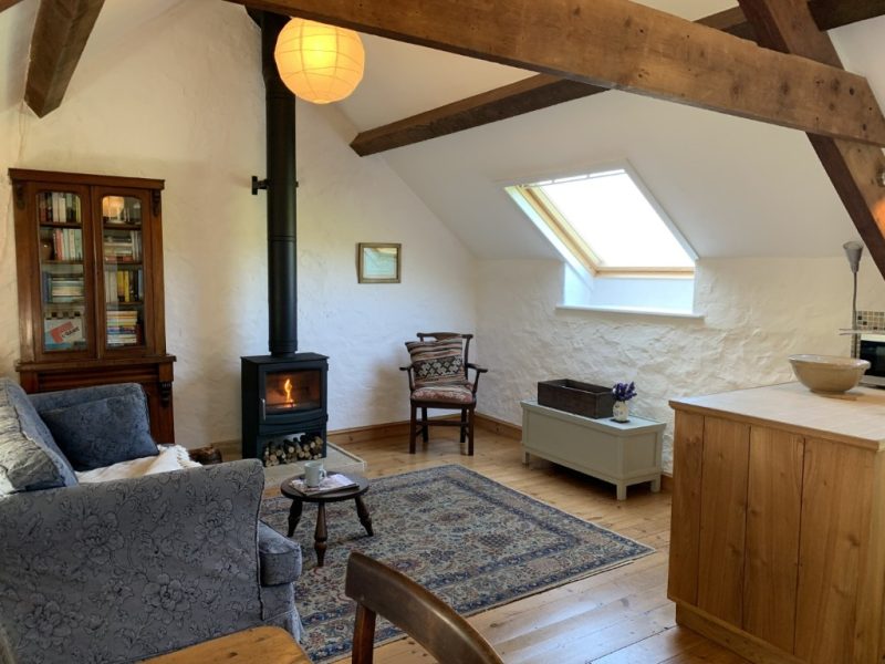 Pen y Graig - The Loft B&B living room with wood stove